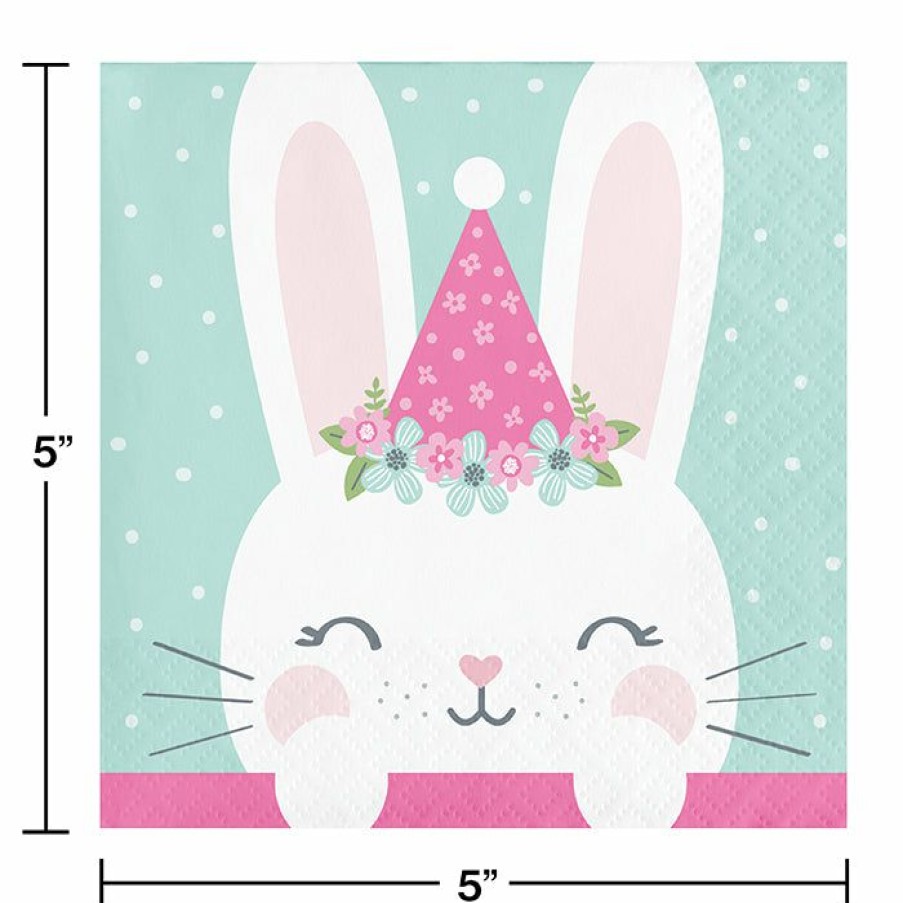 Birthdays * | Creative Converting Bunny Party Birthday Beverage Napkins, 16 Ct