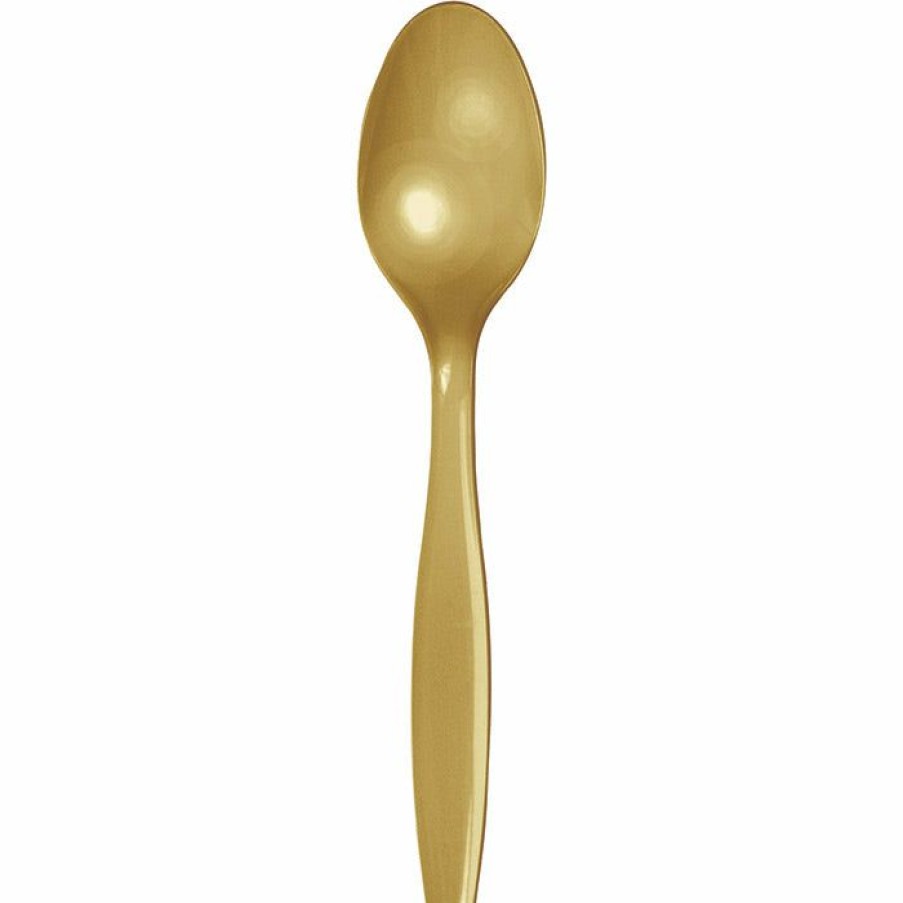 Solid Color Tableware * | Creative Converting Glittering Gold Plastic Spoons, 50 Ct