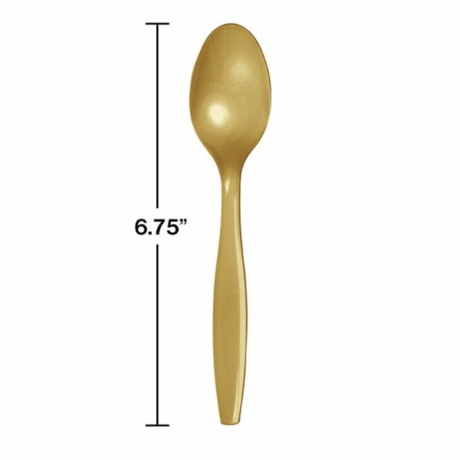 Solid Color Tableware * | Creative Converting Glittering Gold Plastic Spoons, 50 Ct