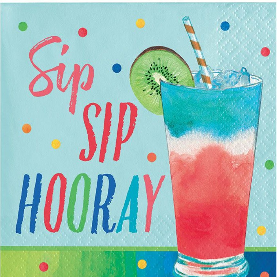 Holidays * | Creative Converting Summer Cocktails Beverage Napkin, Sip Sip Hooray 16Ct Summer, Bbq And Picnic Themed Decorations