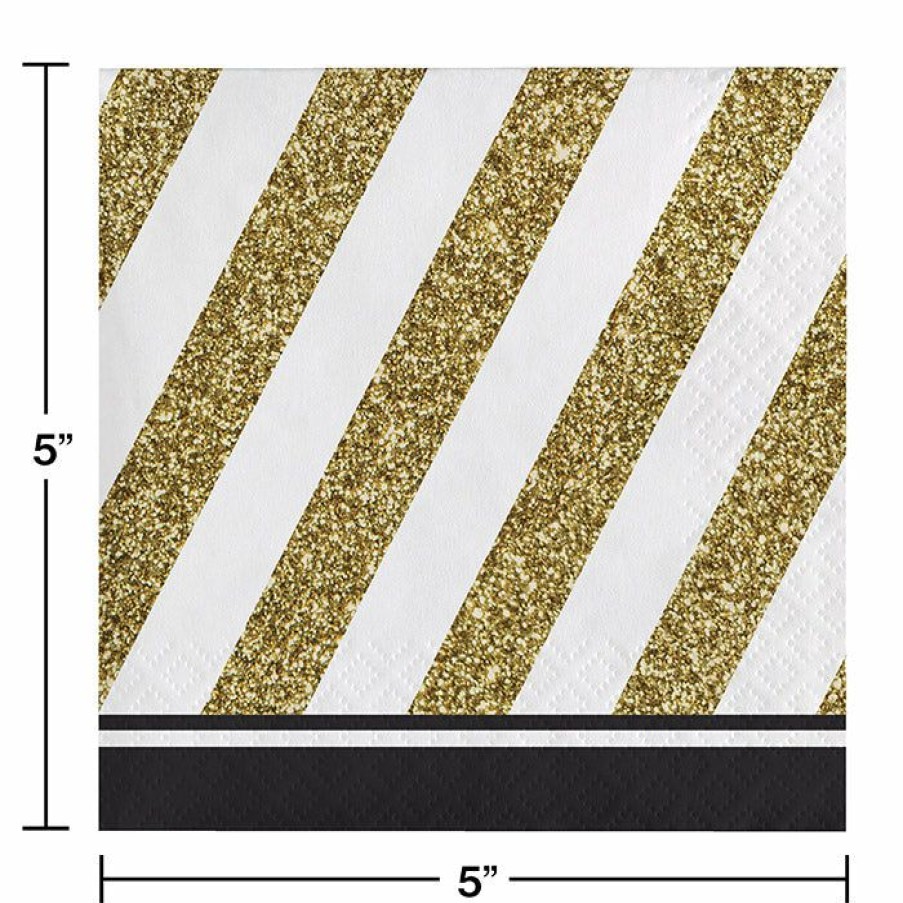 Birthdays * | Creative Converting Black & Gold Beverage Napkin, 3 Ply, 16 Ct