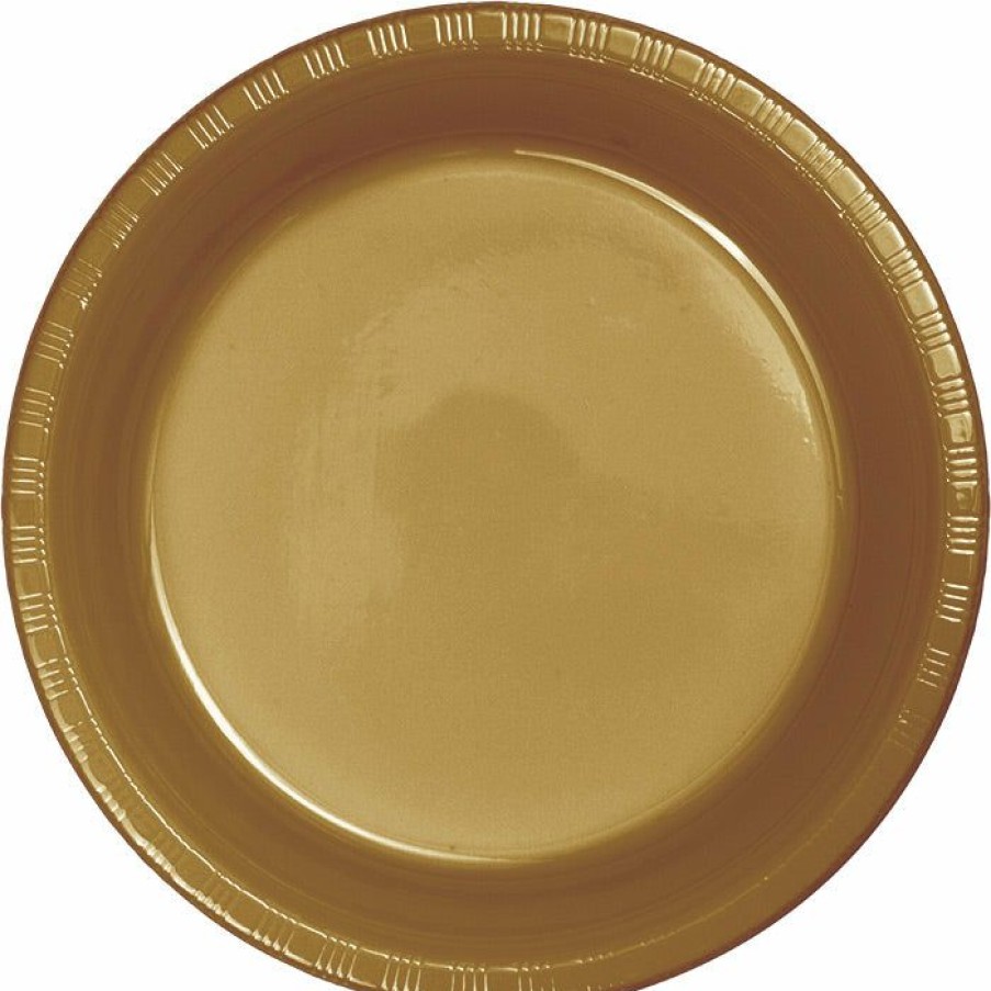 Solid Color Tableware * | Creative Converting Glittering Gold Plastic Banquet Plates, 20 Ct Solid Color Tableware