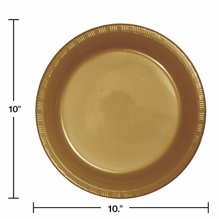 Solid Color Tableware * | Creative Converting Glittering Gold Plastic Banquet Plates, 20 Ct Solid Color Tableware