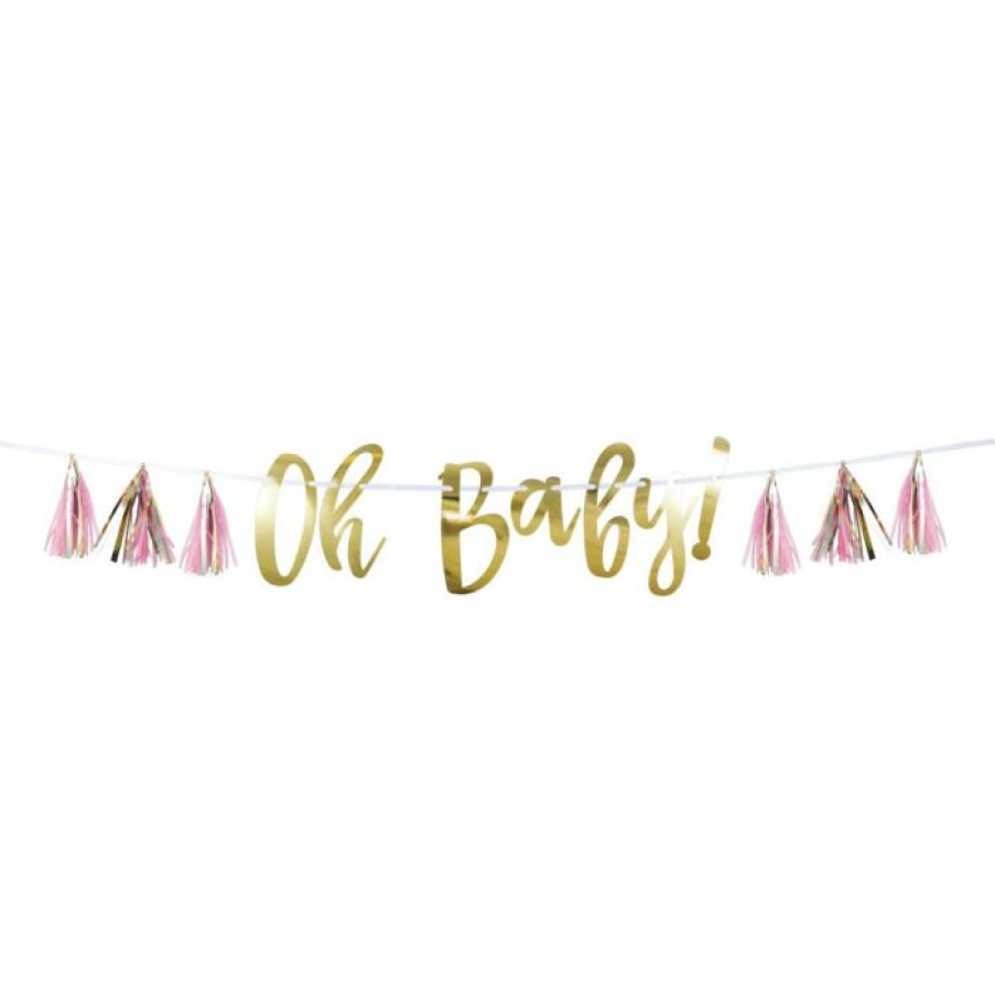 Baby Showers * | Creative Converting Pink And Gold Oh Baby Tassel Banner (1/Pkg) Baby Showers