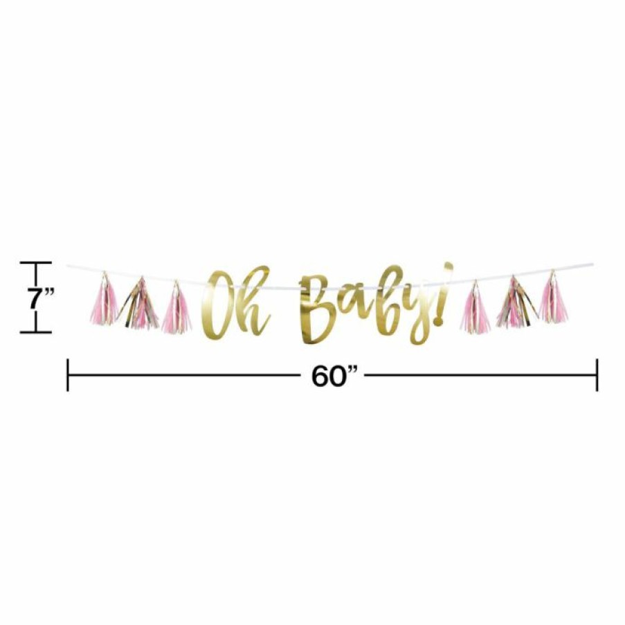 Baby Showers * | Creative Converting Pink And Gold Oh Baby Tassel Banner (1/Pkg) Baby Showers