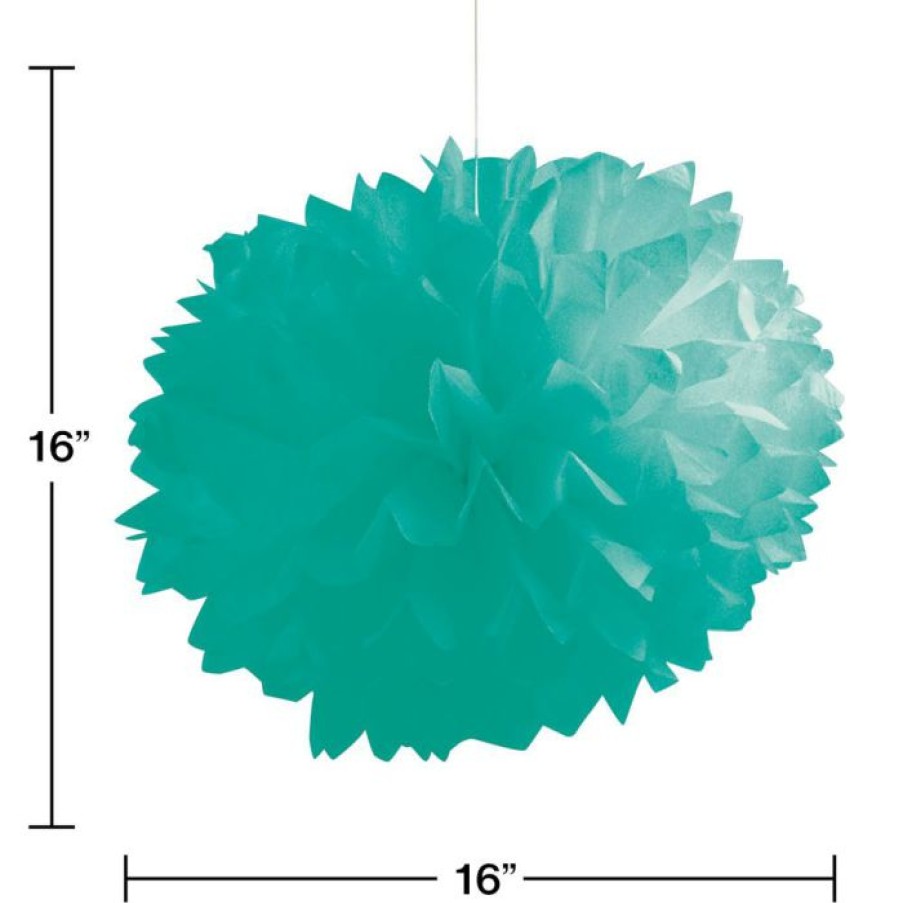 Solid Color Tableware * | Creative Converting Fluffy Tissue Balls, Teal Lagoon (Case Pack Of 36) Solid Color Tableware