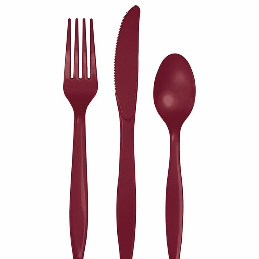 Solid Color Tableware * | Creative Converting Burgundy Red Assorted Plastic Cutlery, 24 Ct Solid Color Tableware