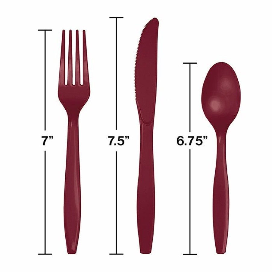 Solid Color Tableware * | Creative Converting Burgundy Red Assorted Plastic Cutlery, 24 Ct Solid Color Tableware