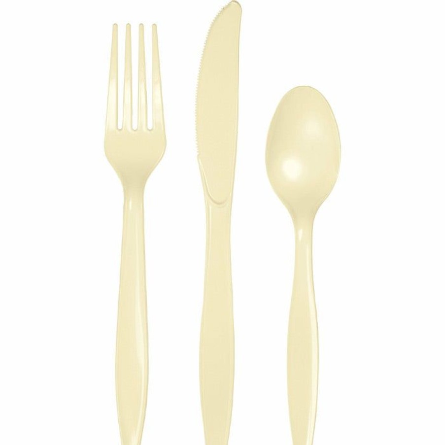 Solid Color Tableware * | Creative Converting Ivory Assorted Plastic Cutlery, 24 Ct Solid Color Tableware