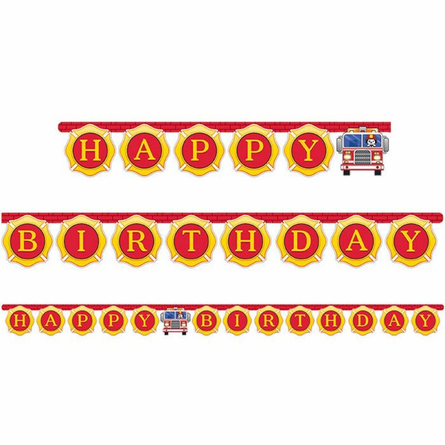 Birthdays * | Creative Converting Flaming Fire Truck Jointed Banner Lg Kids Birthday Party Themes