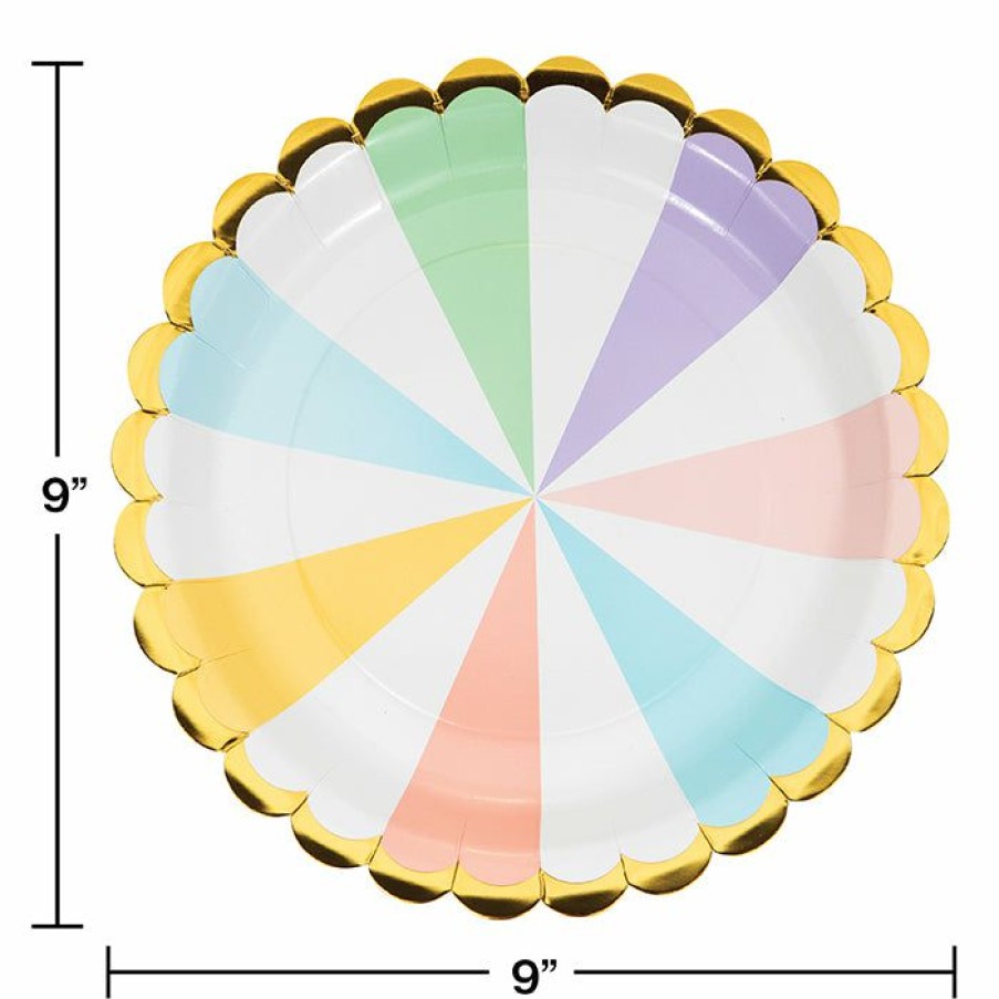 Themed Tableware * | Creative Converting Pastel Celebrations Dinner Plate, Scallop Shaped, Foil 8Ct Themed Tableware