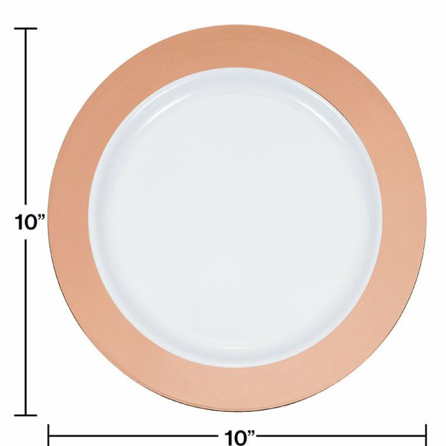 Bridal And Wedding * | Creative Converting 10.25 Rosegold Rim Plastic Plate 10Ct Bridal And Wedding