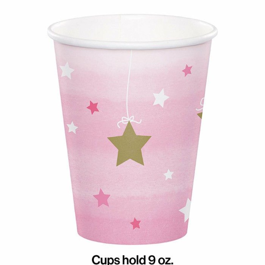 Birthdays * | Creative Converting One Little Star Girl Hot/Cold Paper Paper Cups 9 Oz., 8 Ct