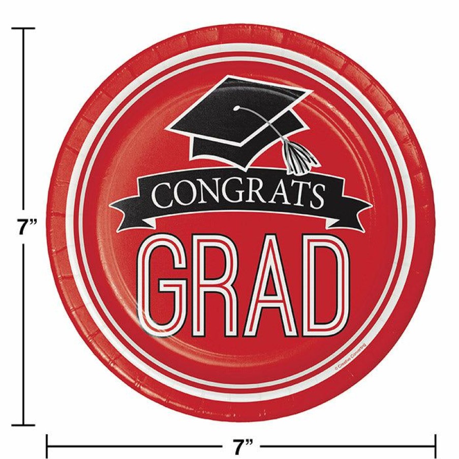 Graduation Party Supplies * | Creative Converting Graduation School Spirit Red Dessert Plates, 18 Ct Graduation Party Supplies