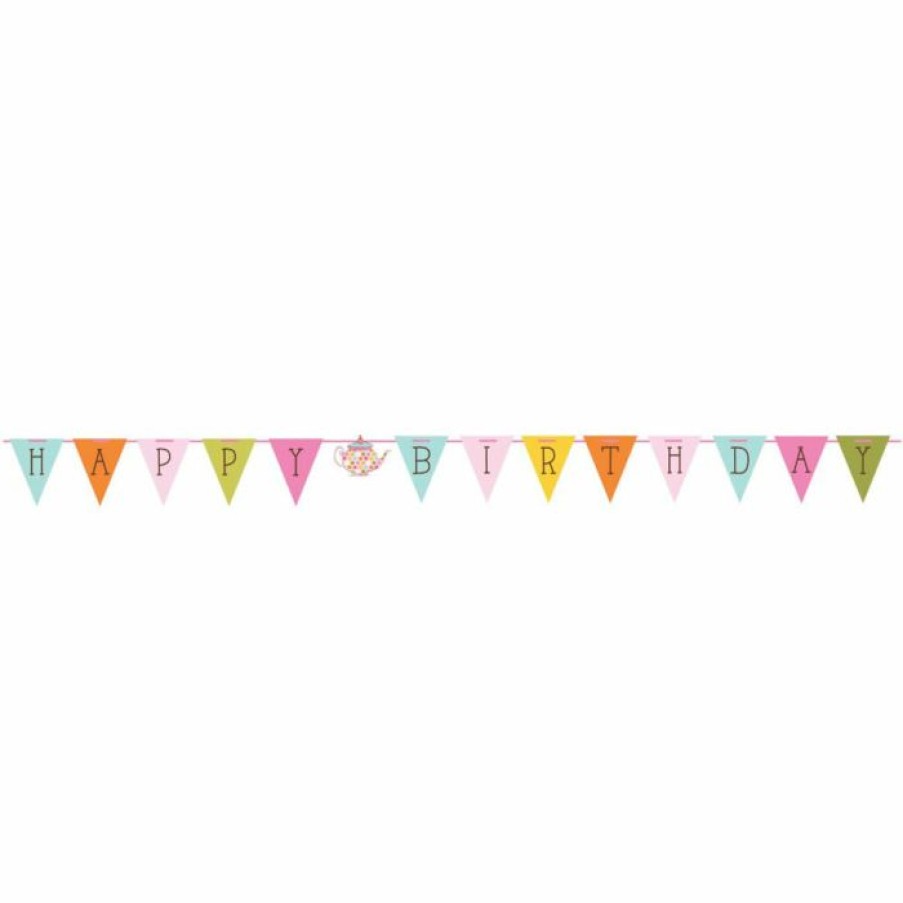 Birthdays * | Creative Converting Tea Time Birthday Party Flag Shaped Ribbon Banner (6/Case)