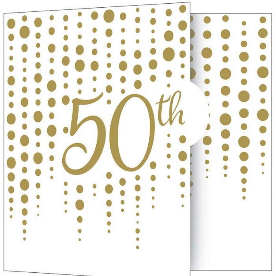 Bridal And Wedding * | Creative Converting Anniversary Decorations Sparkle And Shine Gold 50Th Invitations (48/Case)