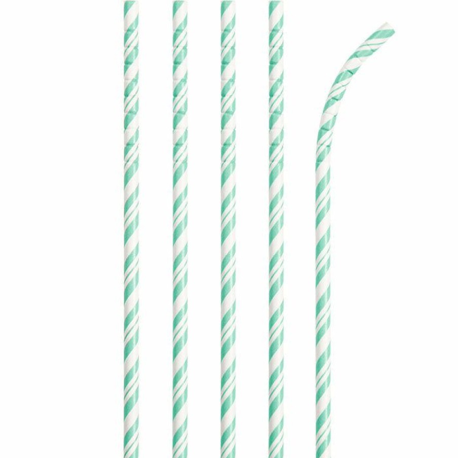 General Decorations * | Creative Converting General Decorations Mint Green Striped Paper Straws, 24 Ct