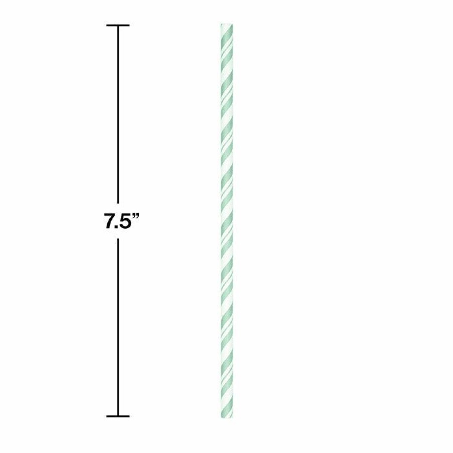 General Decorations * | Creative Converting General Decorations Mint Green Striped Paper Straws, 24 Ct