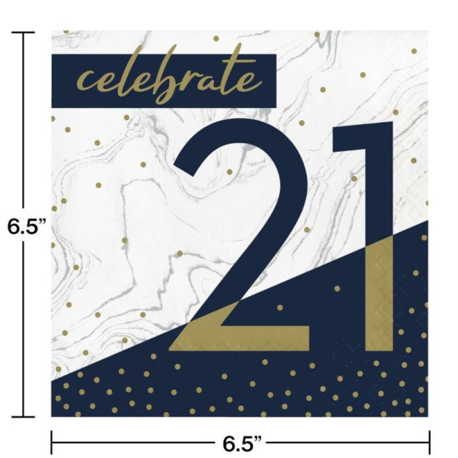 Birthdays * | Creative Converting Navy & Gold Milestone Luncheon Napkin, 21 16Ct Adult Birthday Party Themes