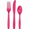 Solid Color Tableware * | Creative Converting Hot Magenta Pink Assorted Plastic Cutlery, 24 Ct Solid Color Tableware