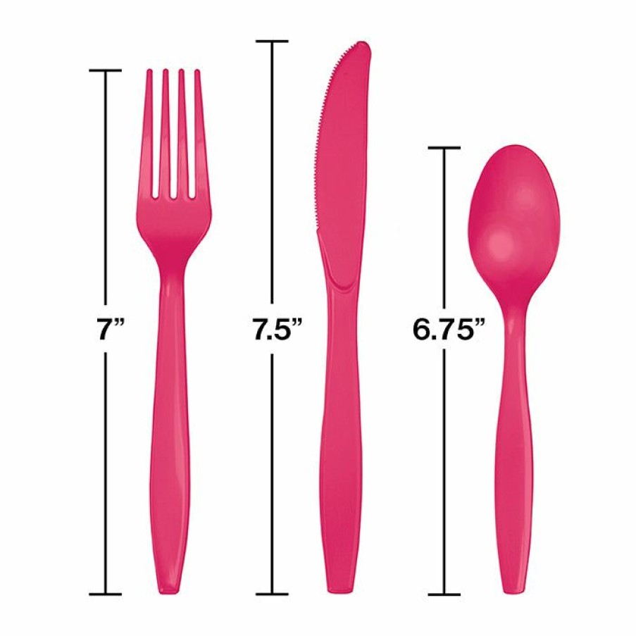 Solid Color Tableware * | Creative Converting Hot Magenta Pink Assorted Plastic Cutlery, 24 Ct Solid Color Tableware