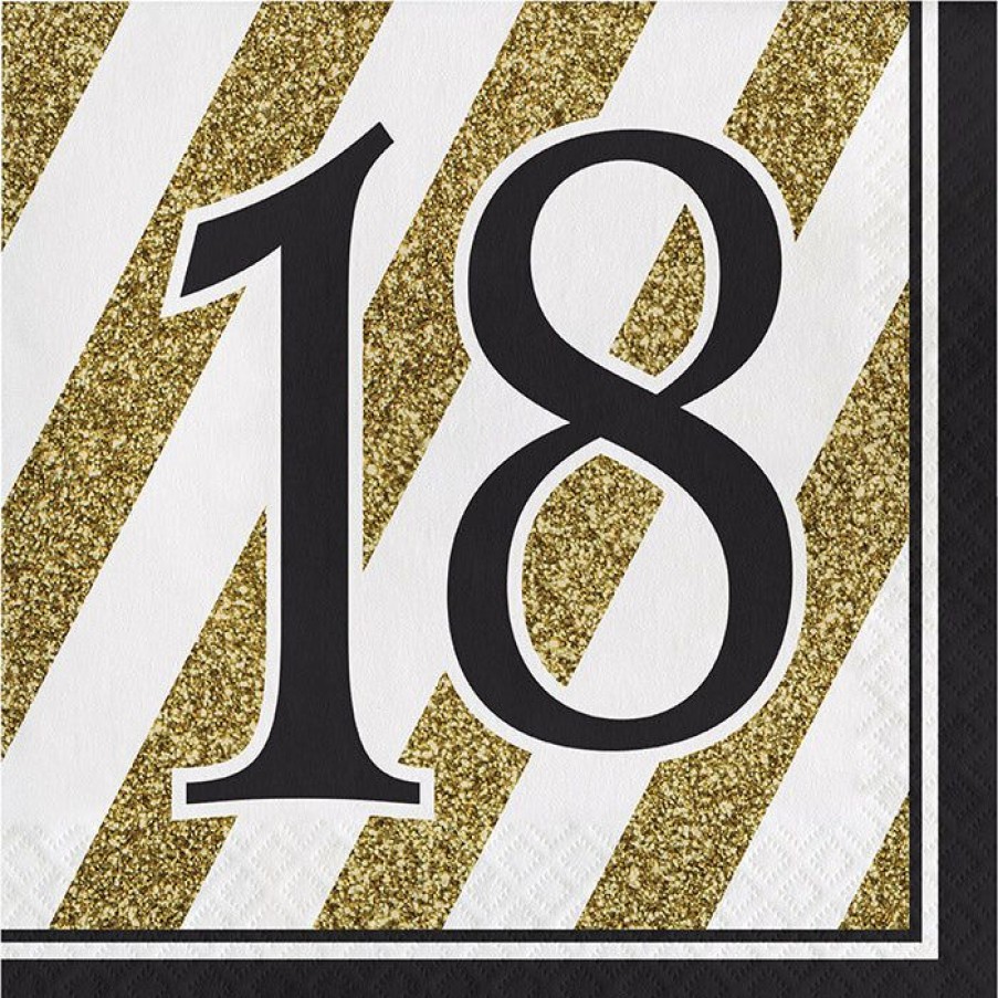 Birthdays * | Creative Converting Black And Gold 18Th Birthday Napkins, 16 Ct