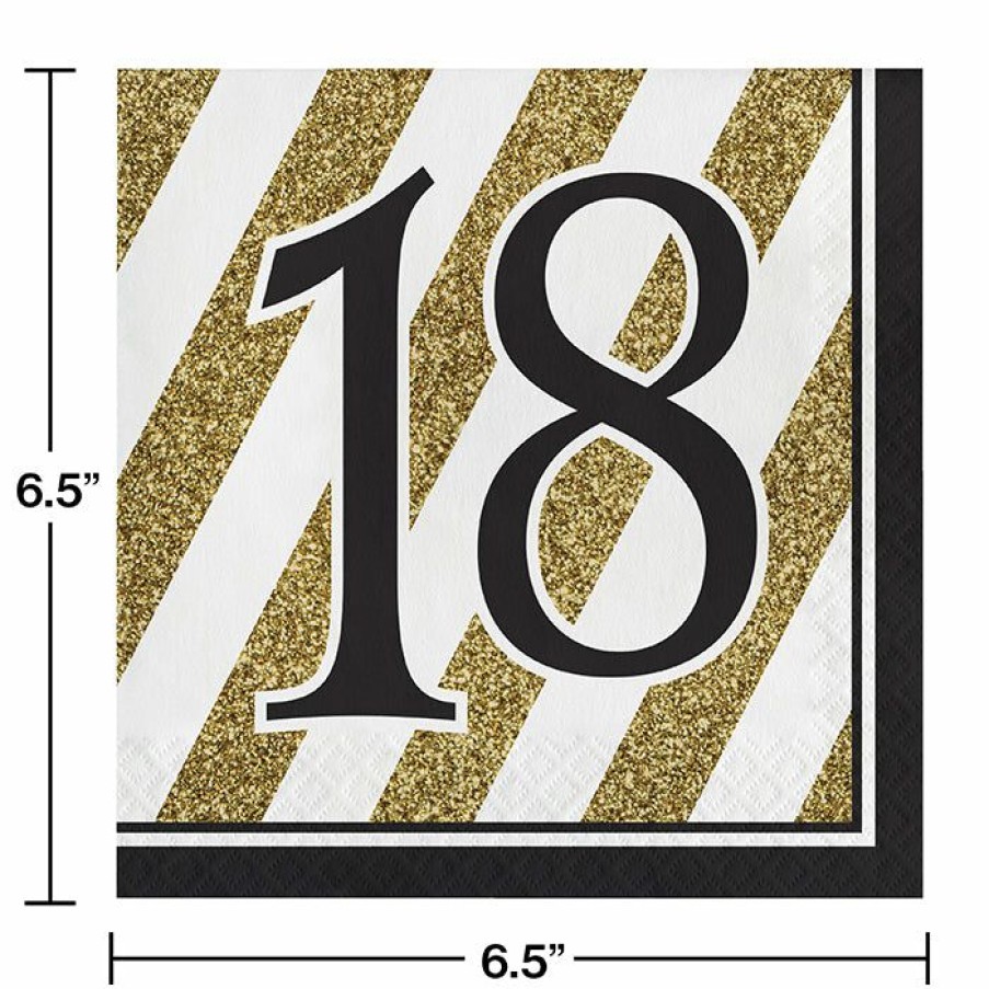 Birthdays * | Creative Converting Black And Gold 18Th Birthday Napkins, 16 Ct