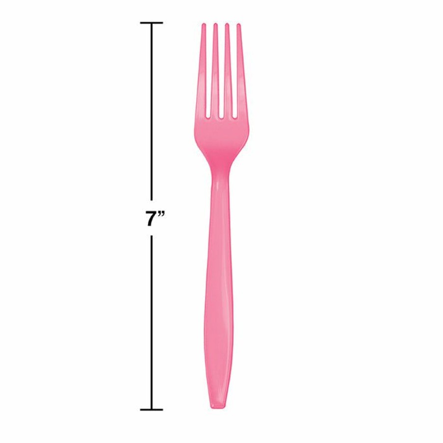 Solid Color Tableware * | Creative Converting Candy Pink Plastic Forks, 50 Ct