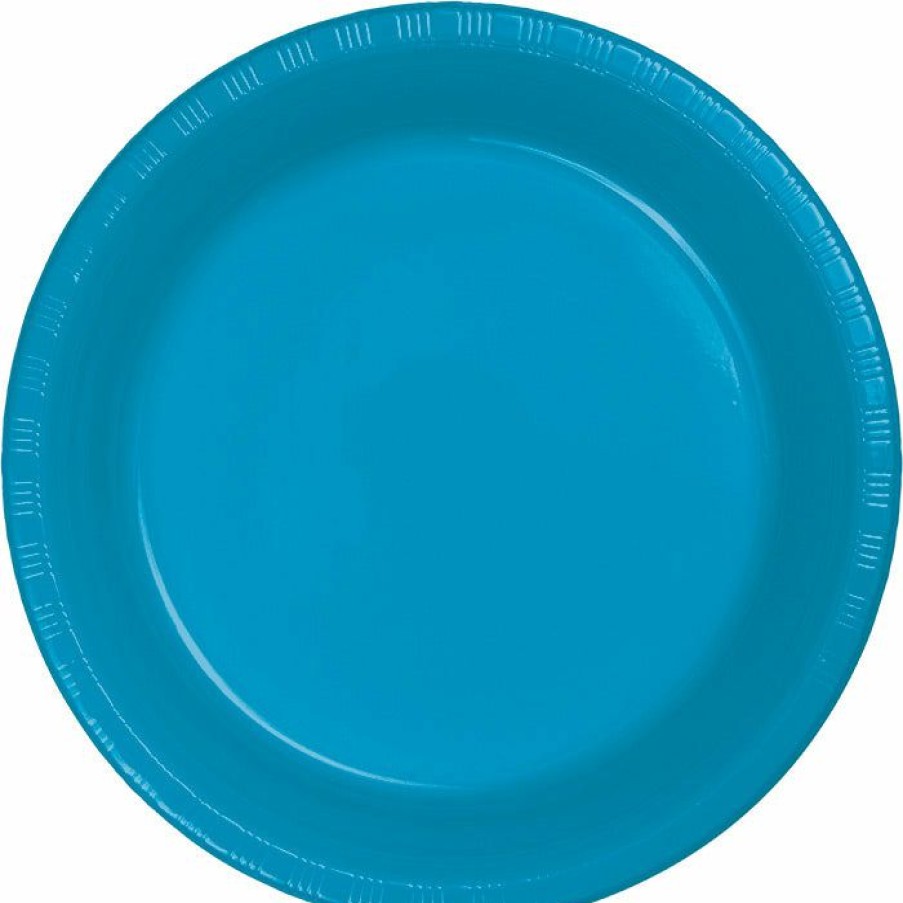 Solid Color Tableware * | Creative Converting Turquoise Blue Plastic Banquet Plates, 20 Ct