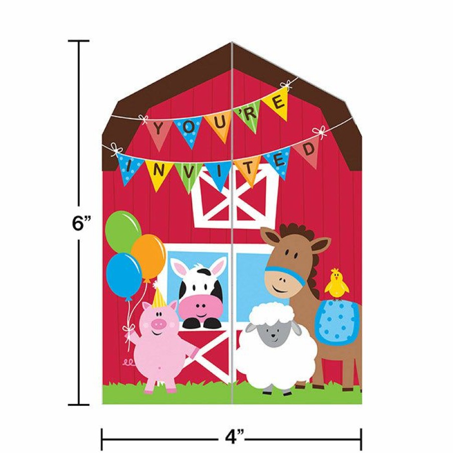 Birthdays * | Creative Converting Kids Birthday Party Themes Farmhouse Fun Invitation, Diecut Gatefold (48/Case)