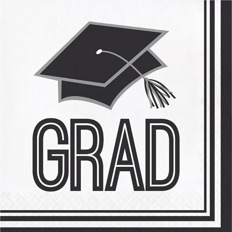 Graduation Party Supplies * | Creative Converting Graduation School Spirit White Napkins, 36 Ct Graduation Party Supplies