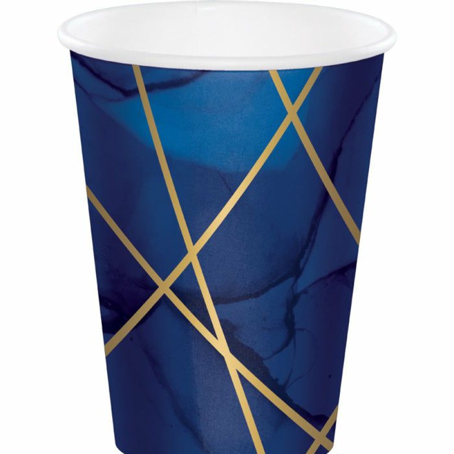 Bridal And Wedding * | Creative Converting Bridal And Wedding Navy Blue And Gold Foil Paper Cups, Pack Of 8