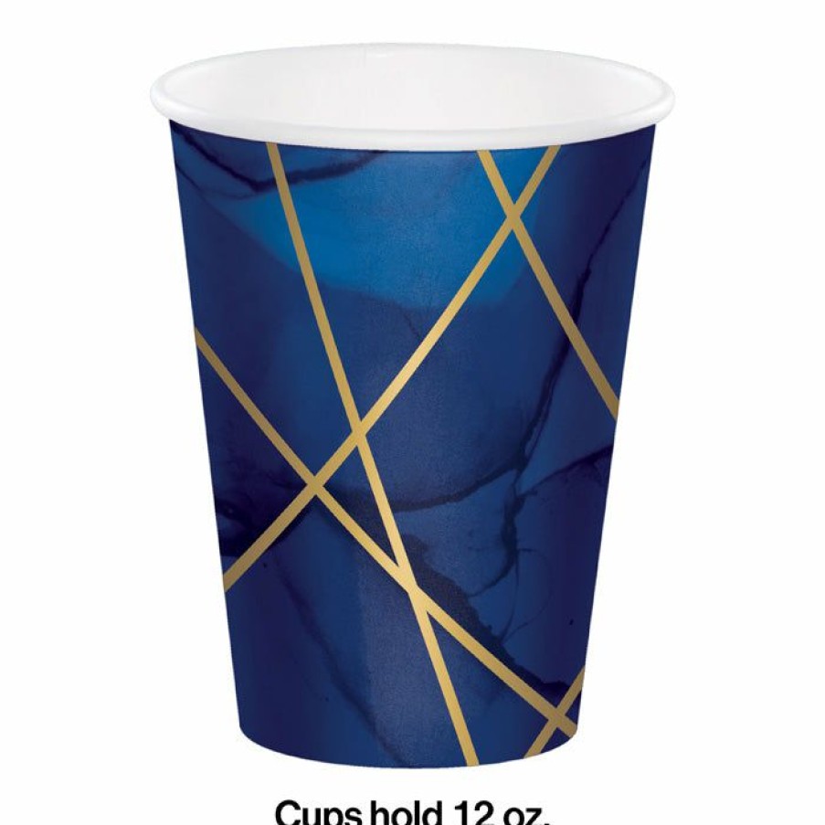 Bridal And Wedding * | Creative Converting Bridal And Wedding Navy Blue And Gold Foil Paper Cups, Pack Of 8