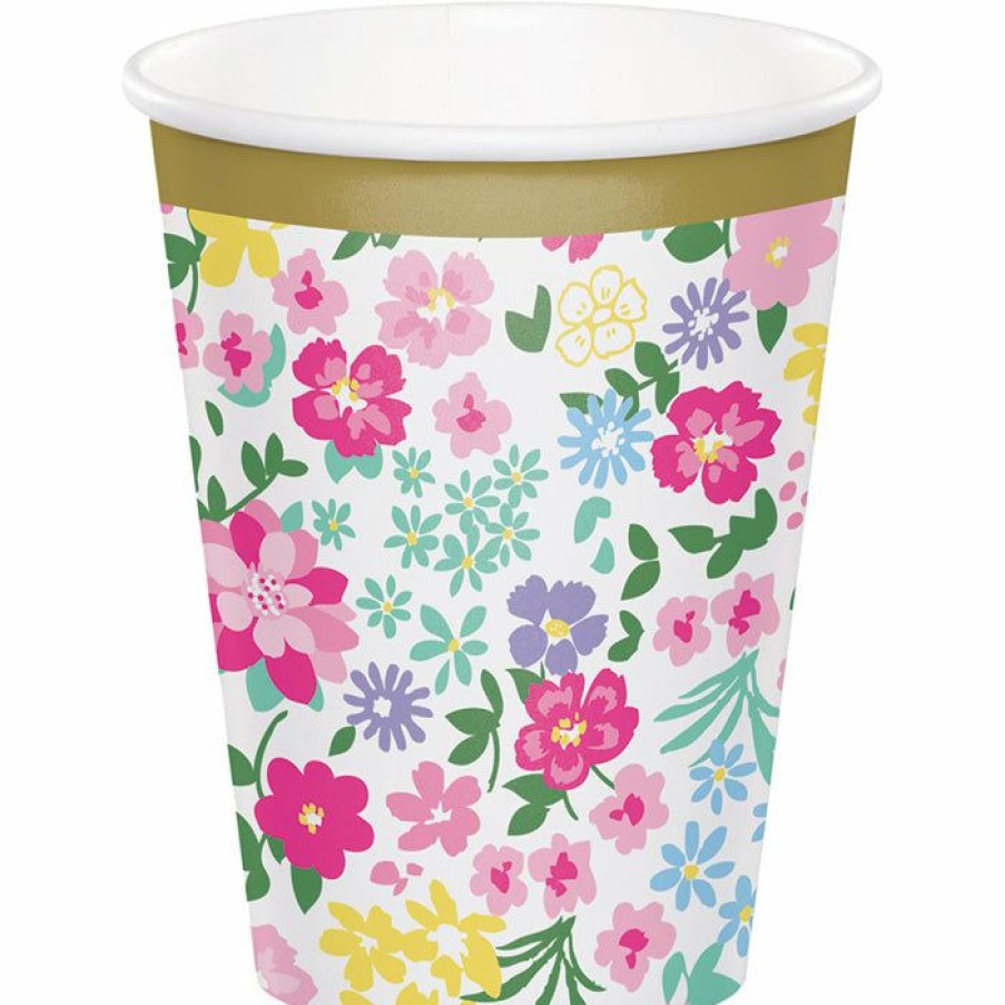 Birthdays * | Creative Converting Floral Tea Party Hot/Cold Paper Cups 9 Oz., 8 Ct