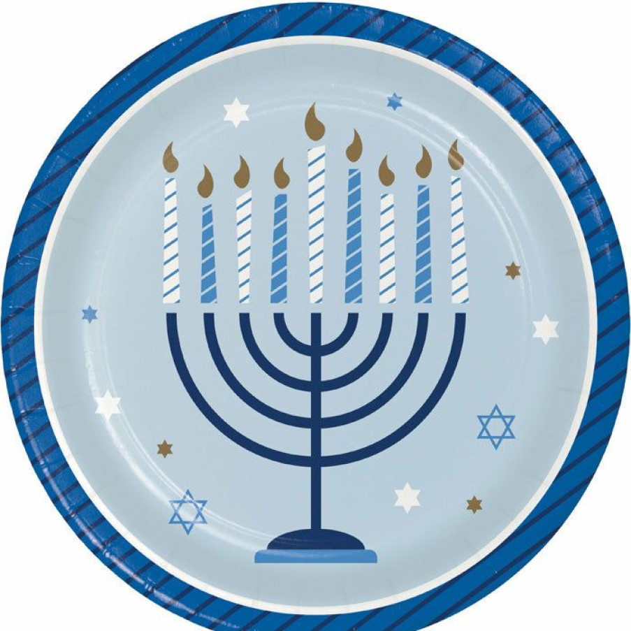 Holidays * | Creative Converting Hanukkah Celebration Dessert Party Plates 8 Ct Hanukkah Decorations