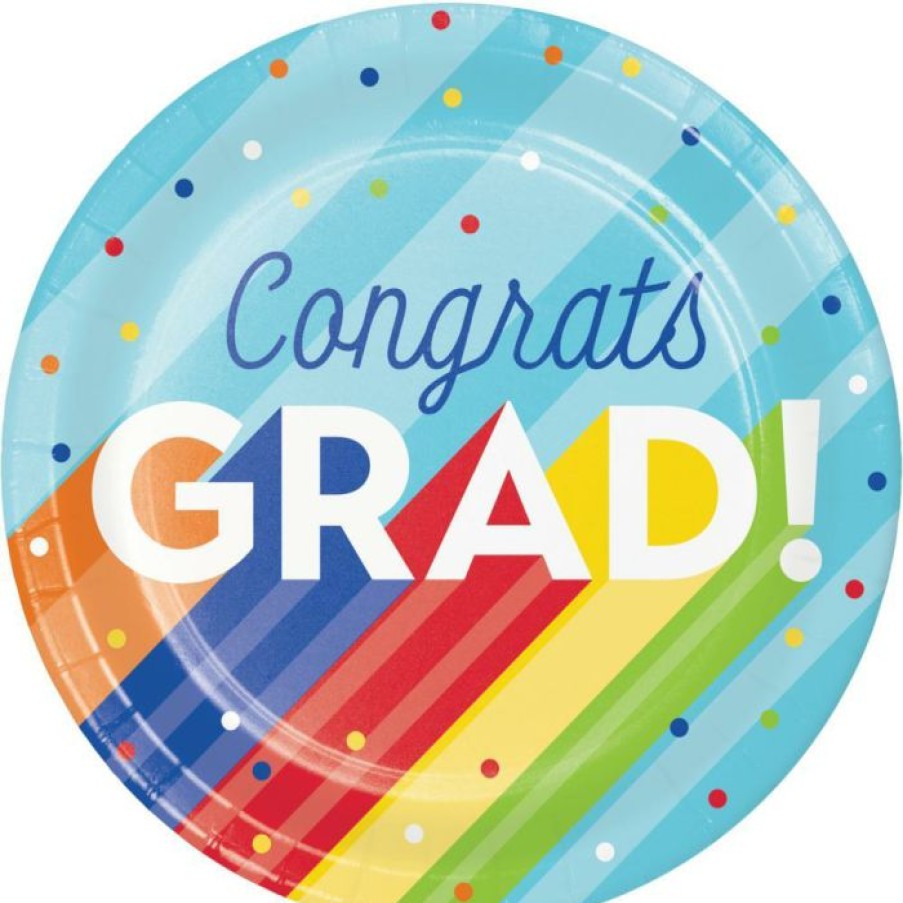 Graduation Party Supplies * | Creative Converting Rainbow Grad Paper Plates, 8 Ct Graduation Party Supplies