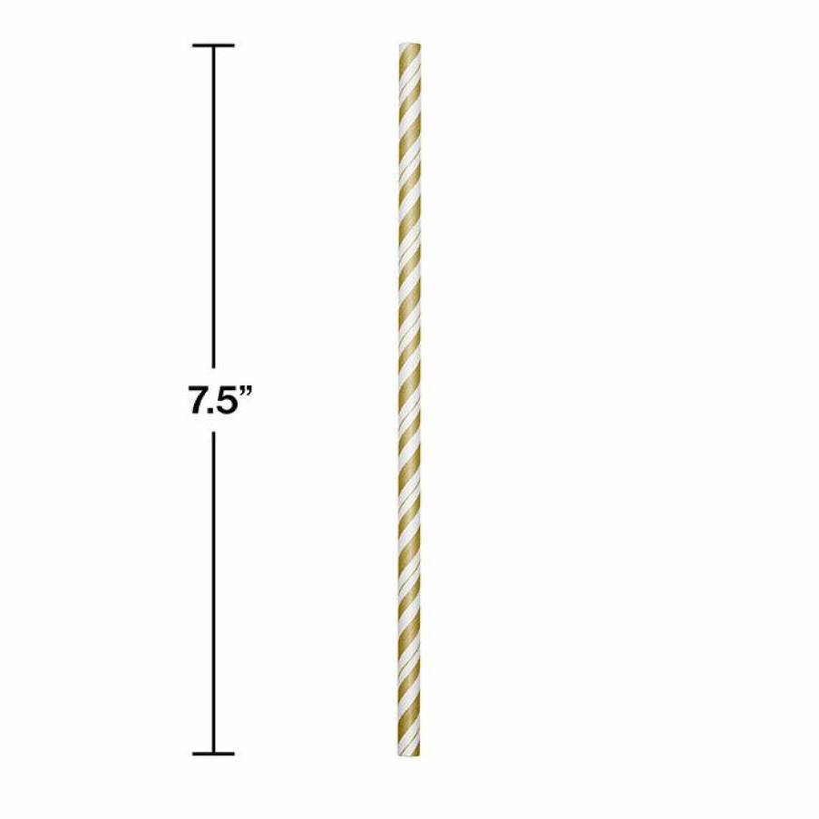 General Decorations * | Creative Converting Gold And White Striped Paper Straws, 24 Ct