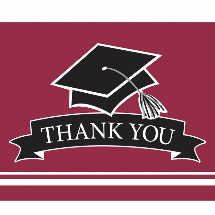 Graduation Party Supplies * | Creative Converting Graduation Party Supplies Graduation School Spirit Burgundy Red Thank You Notes, 25 Ct