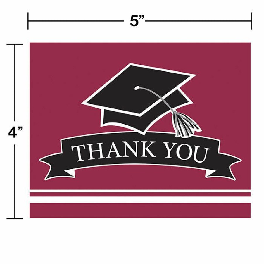 Graduation Party Supplies * | Creative Converting Graduation Party Supplies Graduation School Spirit Burgundy Red Thank You Notes, 25 Ct