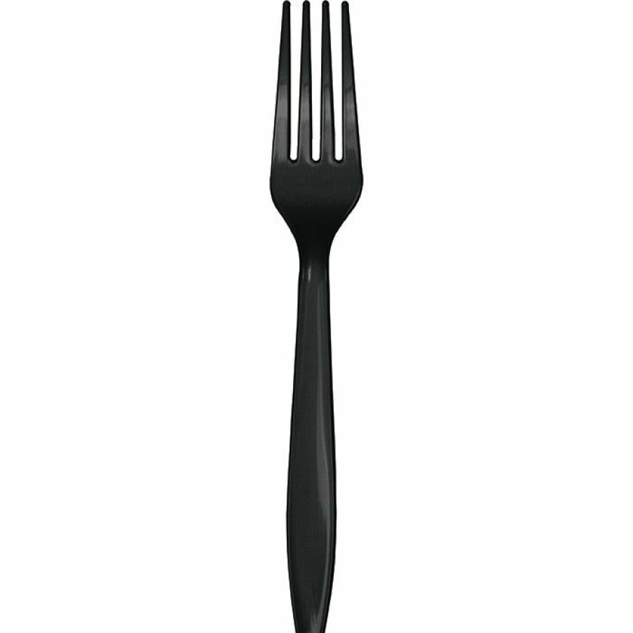 Solid Color Tableware * | Creative Converting Black Plastic Forks, 50 Ct Solid Color Tableware