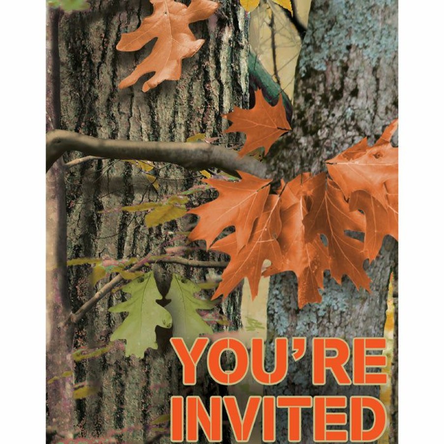 Birthdays * | Creative Converting Hunting Camo Birthday Party Invitation, Foldover (48/Case)