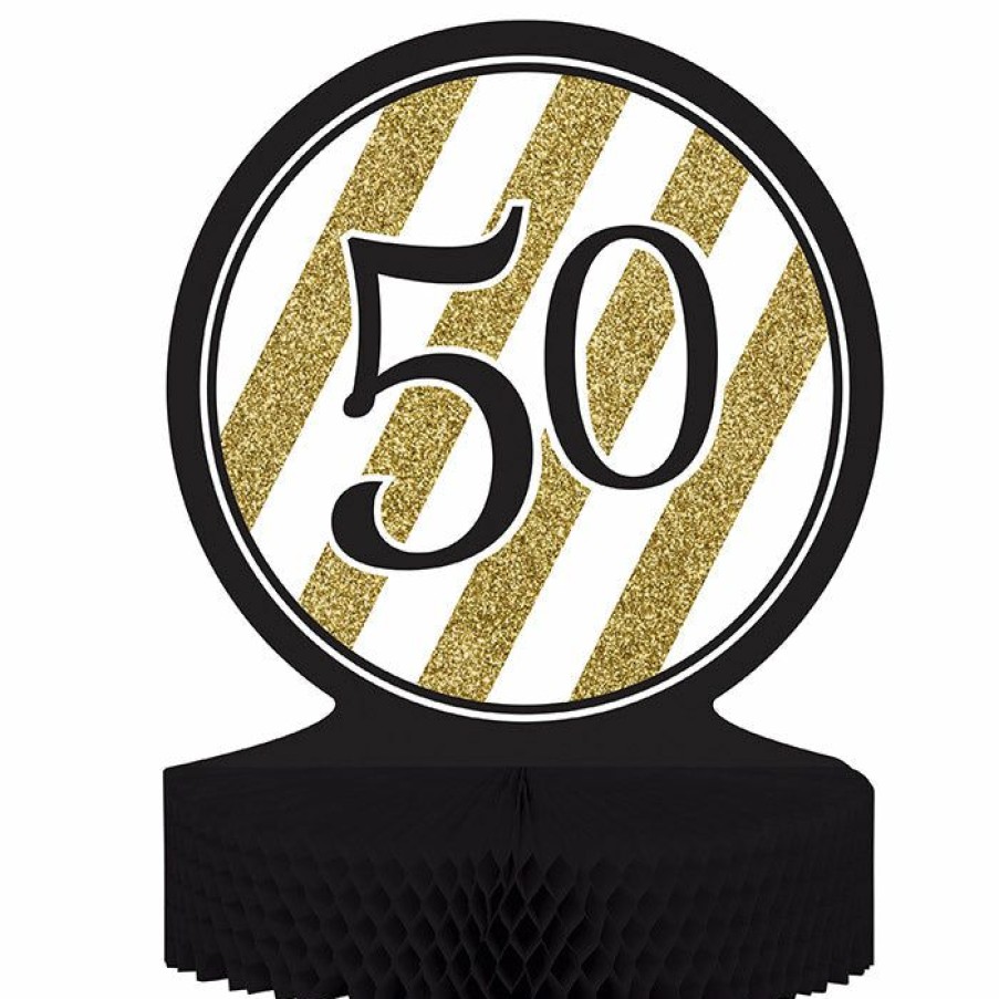 Birthdays * | Creative Converting Black And Gold 50Th Birthday Centerpiece Adult Birthday Party Themes