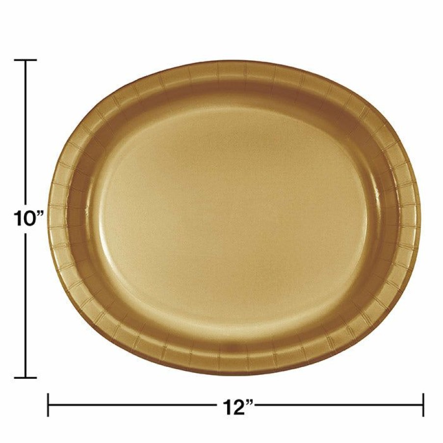 Solid Color Tableware * | Creative Converting Glittering Gold Oval Platter 10 X 12 , 8 Ct Solid Color Tableware