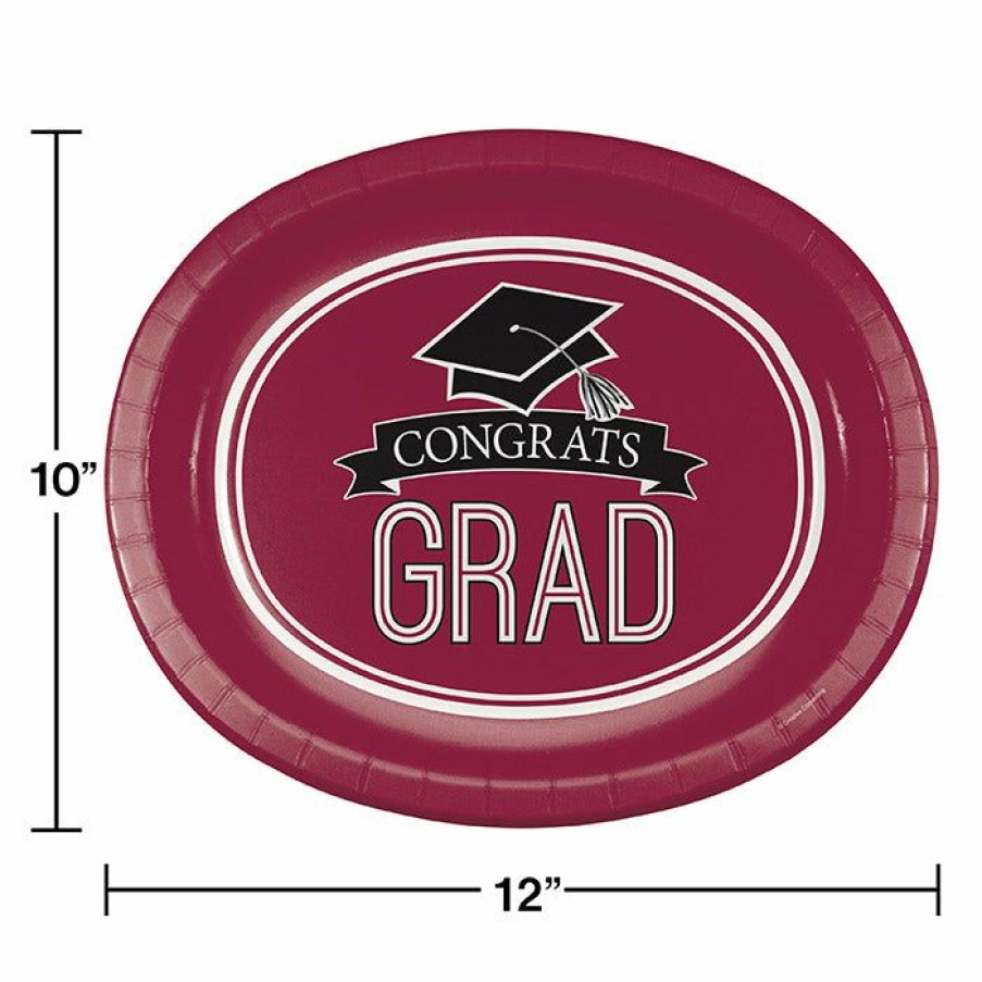 Graduation Party Supplies * | Creative Converting Graduation School Spirit Burgundy Red Oval Platters, 10 X 12 , 8 Ct