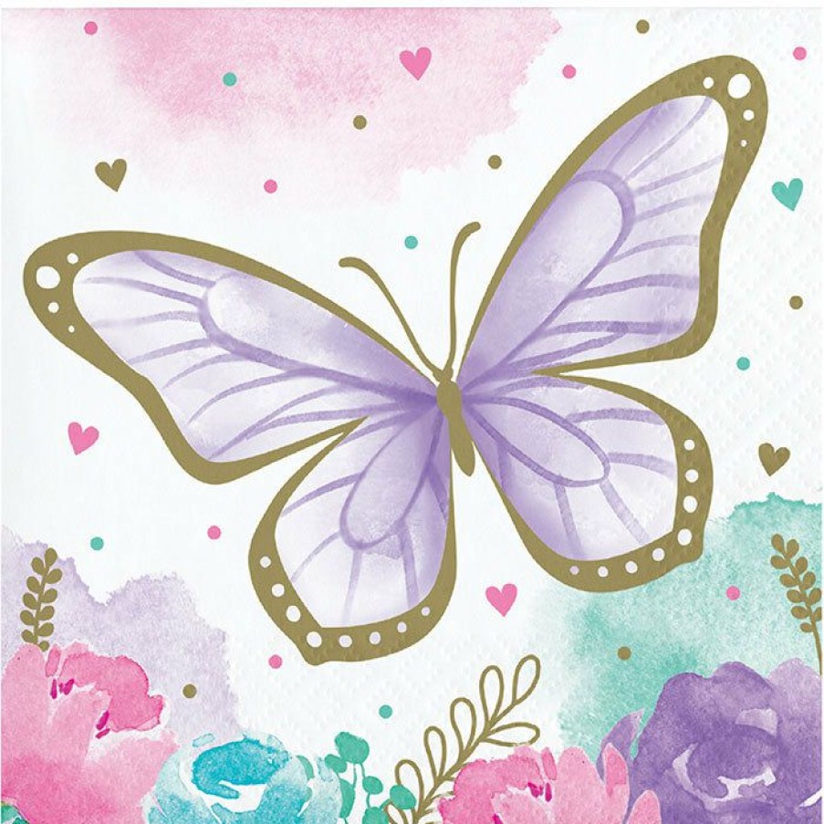 Birthdays * | Creative Converting Kids Birthday Party Themes Butterfly Shimmer Beverage Napkin 16Ct