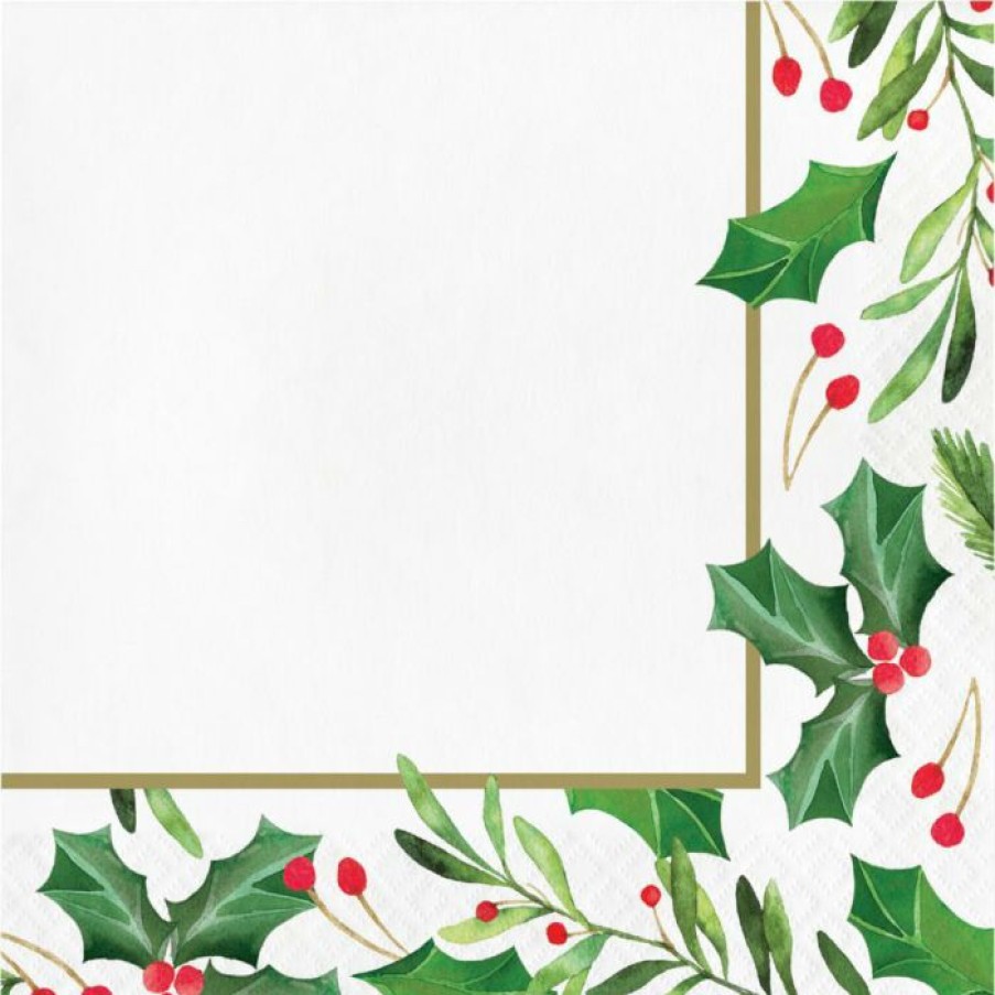 Holidays * | Creative Converting Traditional Holly Luncheon Napkin, 16 Ct Christmas Party Supplies