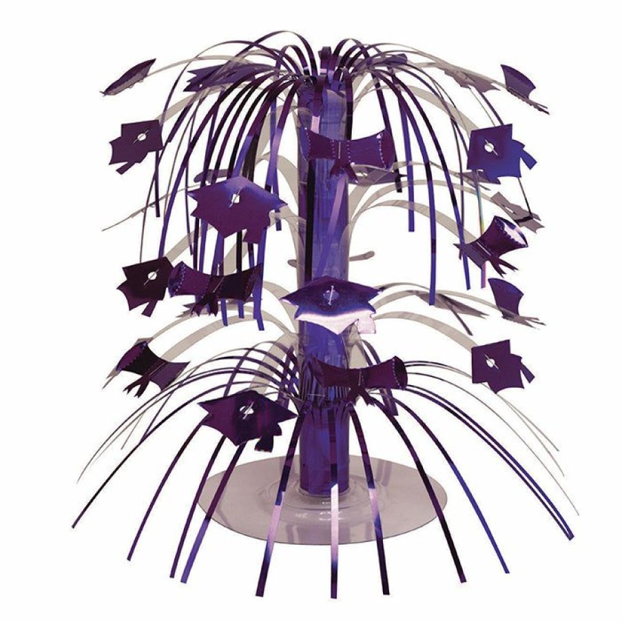 Graduation Party Supplies * | Creative Converting Purple Mortarboard Graduation Centerpiece Graduation Party Supplies