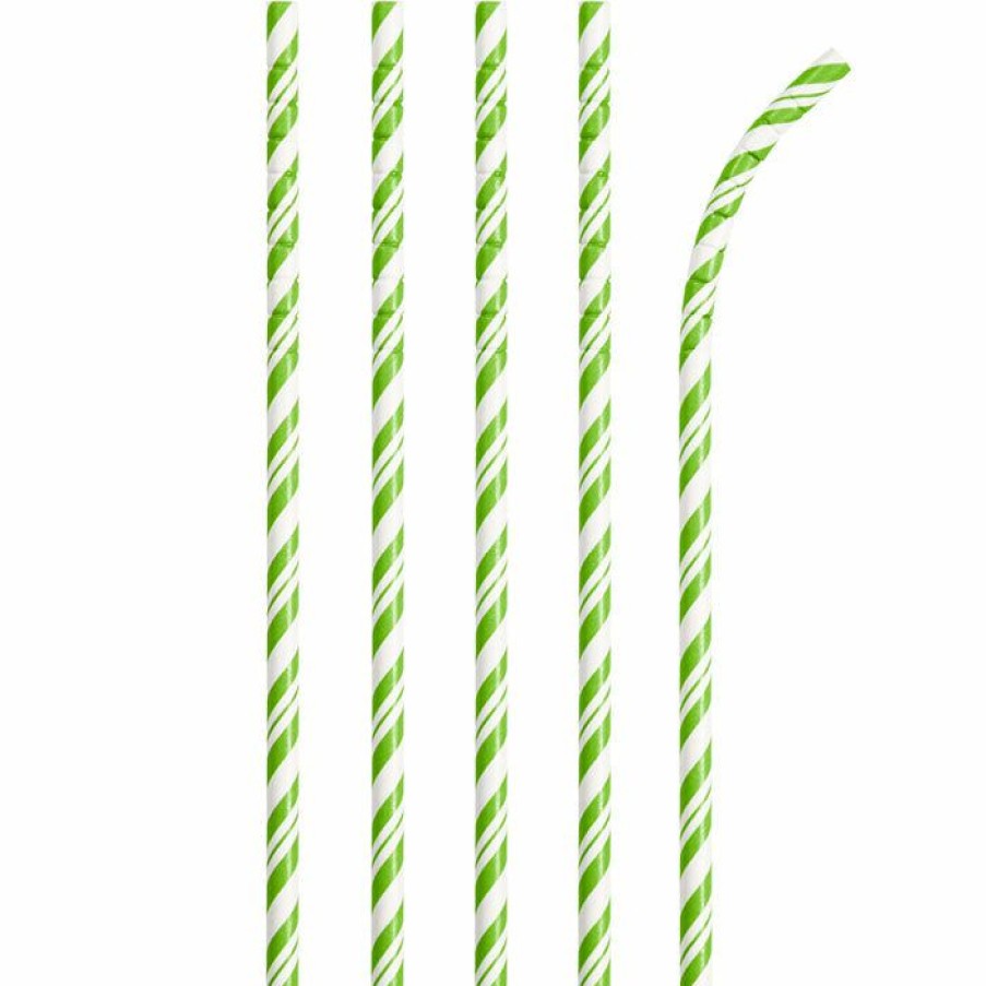 Solid Color Tableware * | Creative Converting Fresh Lime Green Striped Paper Straws, 24 Ct