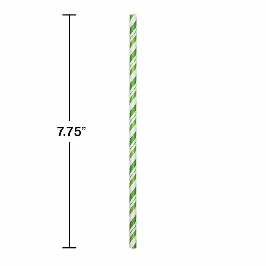 Solid Color Tableware * | Creative Converting Fresh Lime Green Striped Paper Straws, 24 Ct