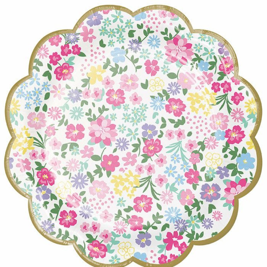 Birthdays * | Creative Converting Floral Tea Party Scalloped Plate 7 Assorted Florals, 8 Ct